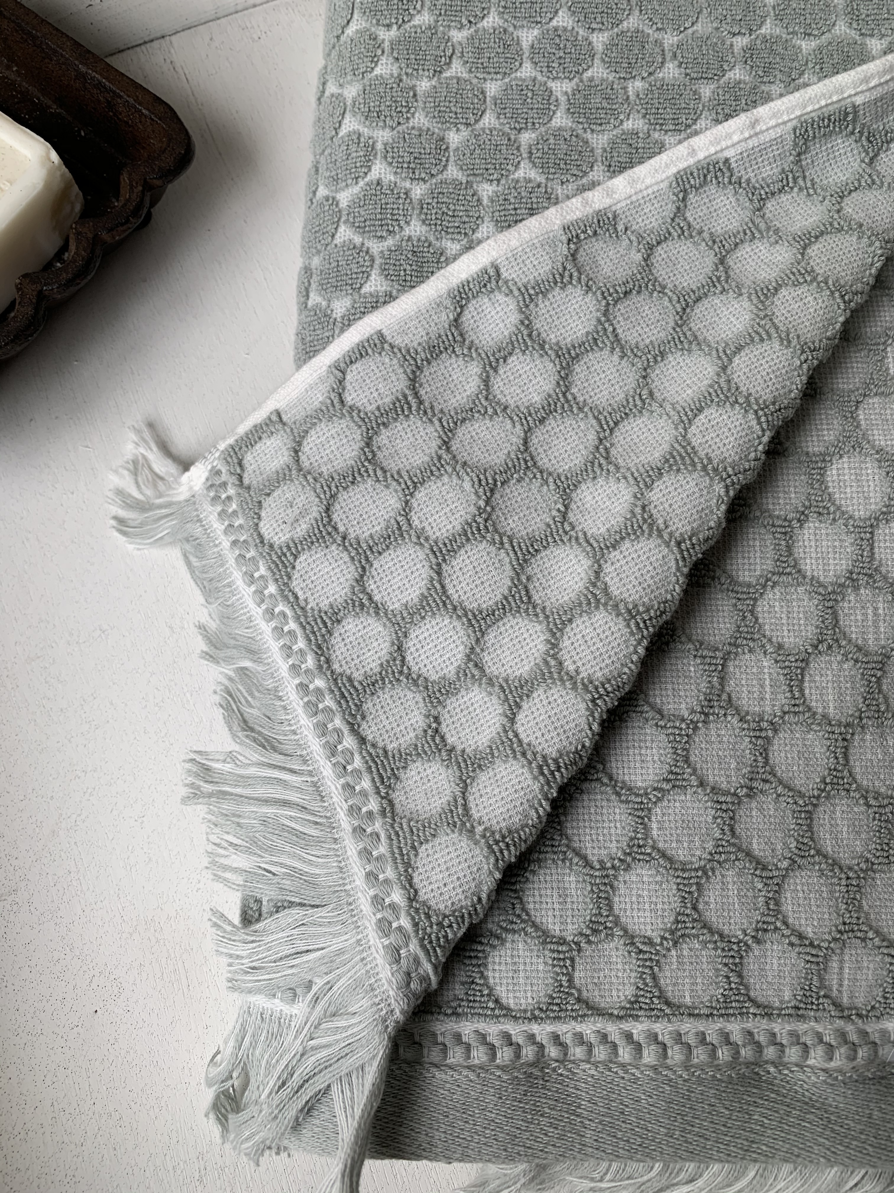 Bade Dusch Handtuch PEGGY Hell Frottee Grün Textilien | lillabelle Fransen 70x140 cm Handtuch | | Handtücher