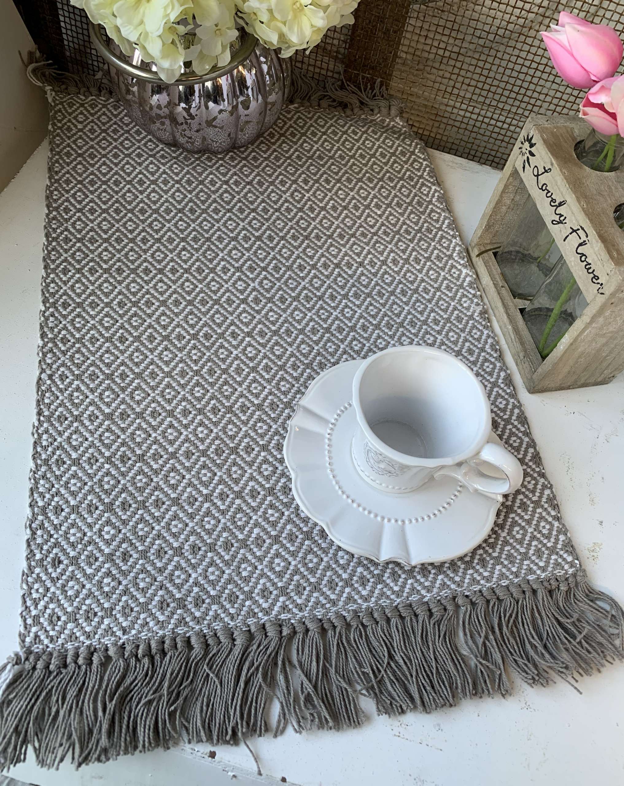 Tischset Platzset KARA | | Grau | Textilien Stück cm lillabelle x 2 Platzsets Baumwolle 45 Fransen 33