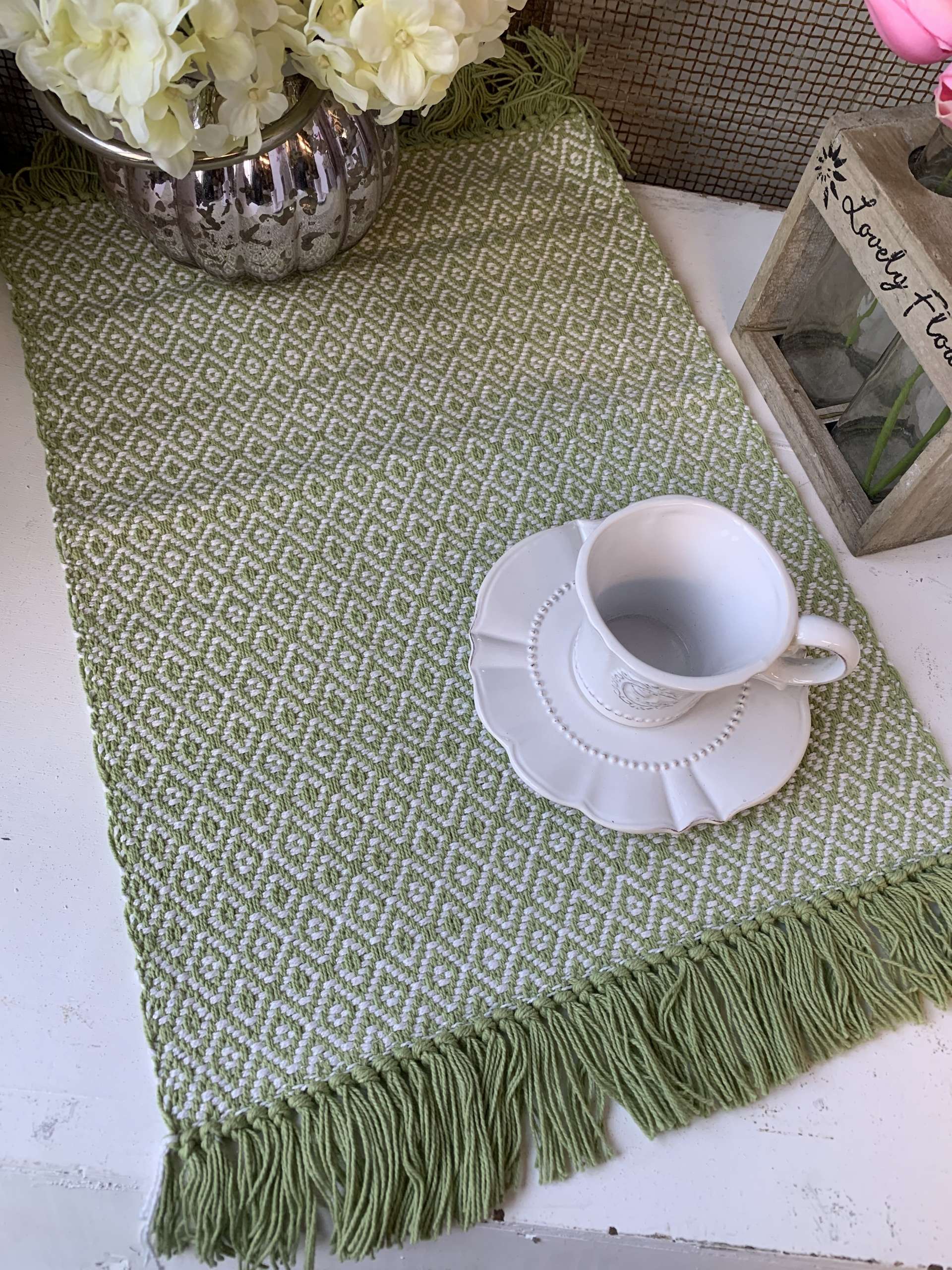 Tischset Platzset KARA Grün Fransen Baumwolle Platzsets cm | Textilien Stück 45 | lillabelle 2 x 33 