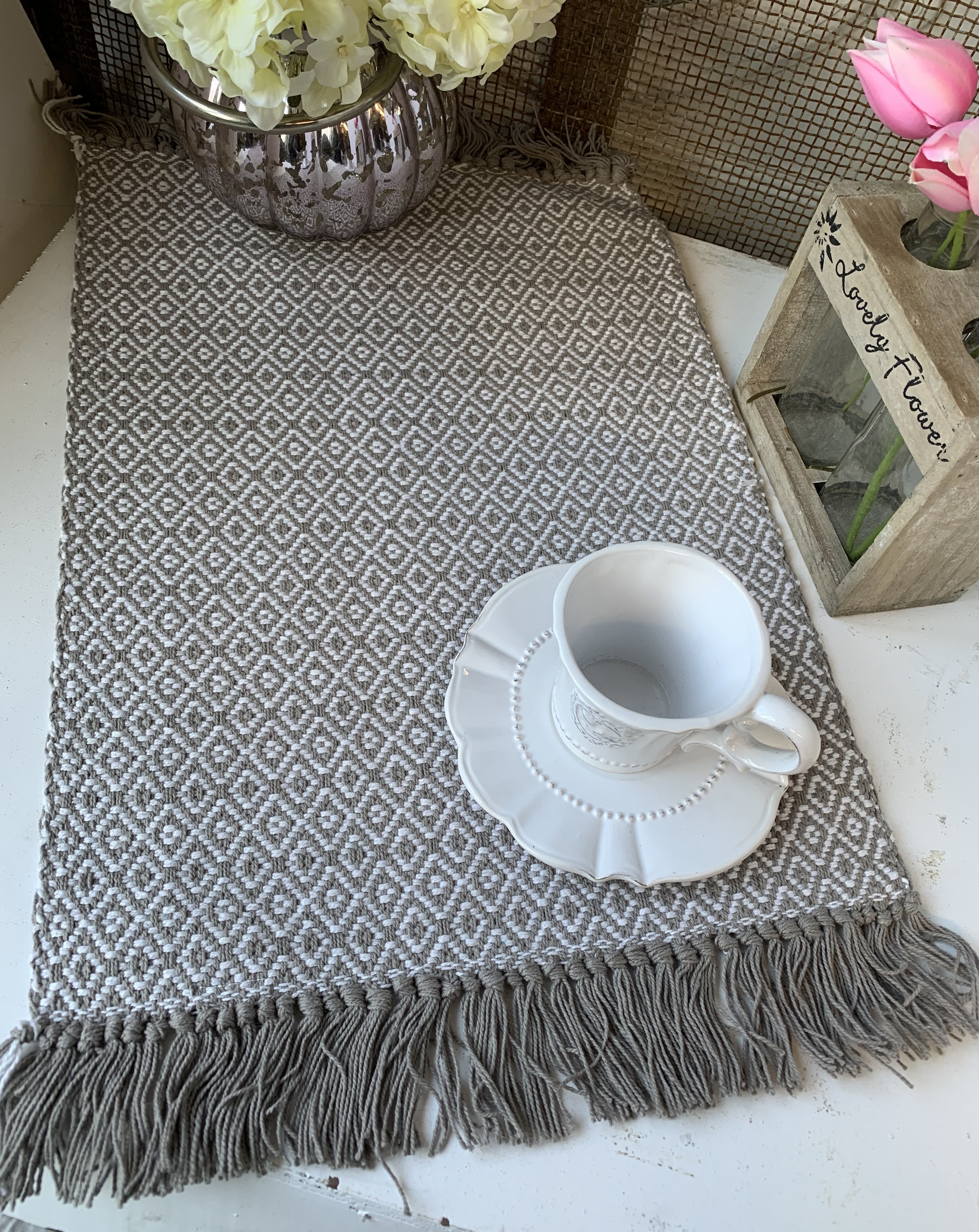 Grau Platzsets Stück 33 | cm | | x Tischset 45 Baumwolle 2 Platzset KARA Fransen lillabelle Textilien