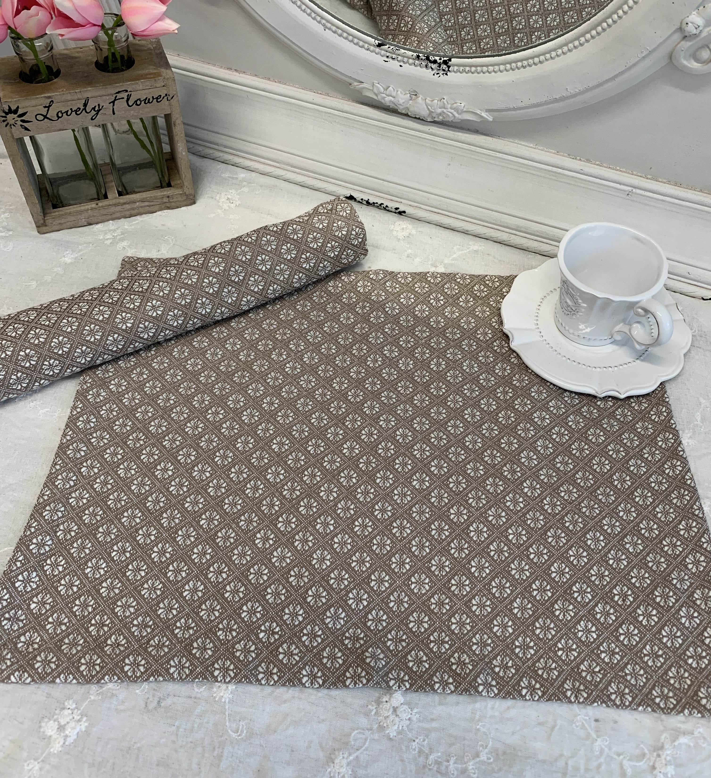 Tischset Platzset TILLA Sand Weiß Platzsets | 35 | x Textilien Baumwolle x 2 lillabelle 45 Landhaus cm 